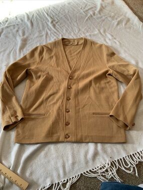 Classic Camel Button-Front Cardigan vintage Abraham & Strauss grandpa style med